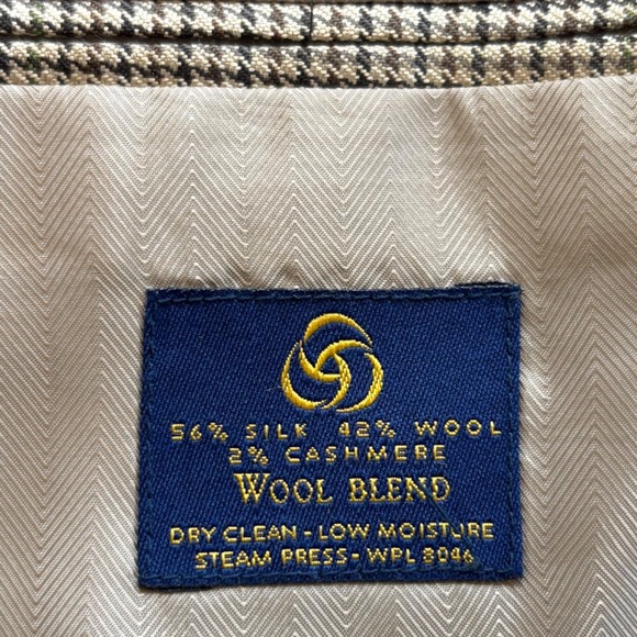 Club Room Houndstooth Blazer 42R Silk Wool Cashmere Sport Coat Tan - Picture 6 of 16